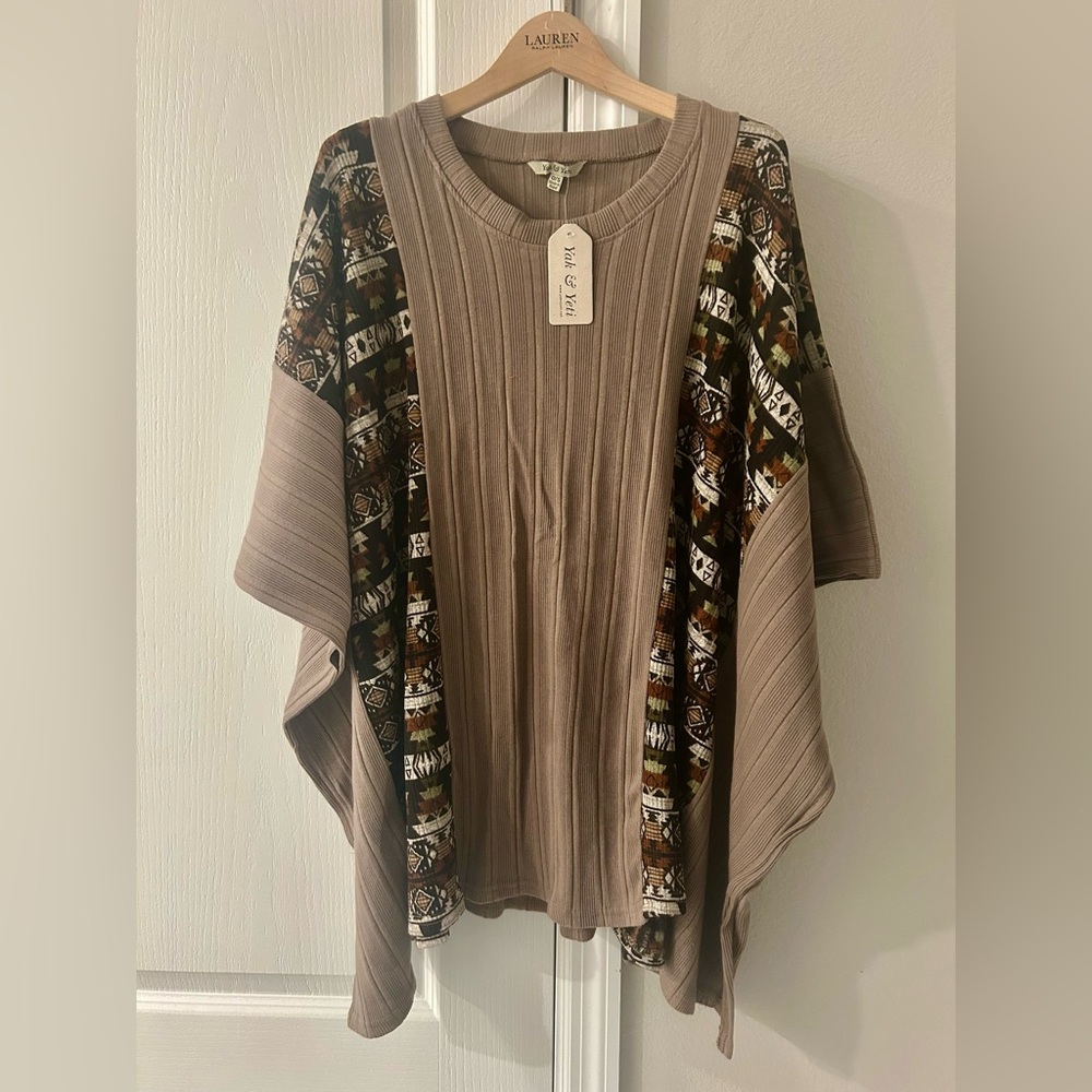 Poncho Overzised Tribal Ribbed - Picture 2 of 6